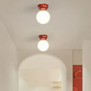 Modern red and white iron glass led ceiling lights bedroom globe