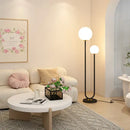 Modern red and white metal floor lamp living room dual glass spheres