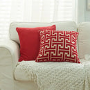 Modern red & cream geometric chenille lumbar pillowcase living room