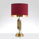 Modern red velvet table light with drum shade for bedroom