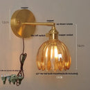 Modern ribbed amber glass copper led wall sconce bedroom lamp