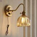 Modern ribbed amber glass copper led wall sconce bedroom lamp
