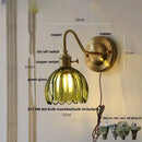 Modern ribbed amber glass copper led wall sconce bedroom lamp