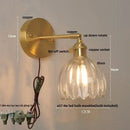 Modern ribbed amber glass copper led wall sconce bedroom lamp
