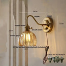 Modern ribbed amber glass wall sconce bedroom glass copper knob