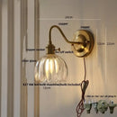 Modern ribbed amber glass wall sconce bedroom glass copper knob
