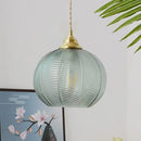 Modern ribbed blue glass led pendant lamp dining room lighting