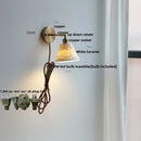 Modern ribbed ceramic led wall lights with brass arm bedroom sconce