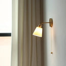 Modern ribbed ceramic led wall lights with brass arm bedroom sconce