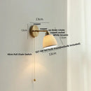 Modern ribbed ceramic led wall lights with brass arm bedroom sconce