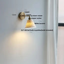 Modern ribbed ceramic led wall lights with brass arm bedroom sconce