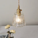 Modern ribbed clear glass led pendant light kitchen brass fixture