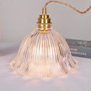 Modern ribbed clear glass pendant light kitchen brass fixture