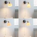 Modern ribbed glass copper led wall lamp bedroom with pull chain