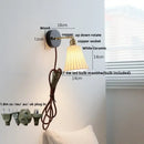 Modern ribbed glass copper led wall lamp bedroom with pull chain