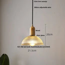 Modern ribbed glass led pendant light wood & brass kitchen chandelier