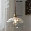 Modern ribbed glass led pendant light wood & brass kitchen chandelier