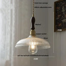 Modern ribbed glass led pendant light wood & brass kitchen chandelier