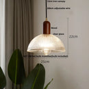 Modern ribbed glass led pendant light wood & brass kitchen chandelier