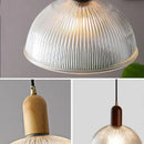Modern ribbed glass led pendant light wood & brass kitchen chandelier
