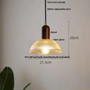 Modern ribbed glass led pendant light wood & brass kitchen chandelier