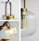 Modern ridged clear glass pendant lamp bedroom brass lighting