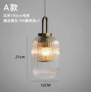 Modern ridged clear glass pendant lamp bedroom brass lighting