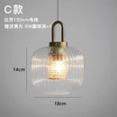 Modern ridged clear glass pendant lamp bedroom brass lighting