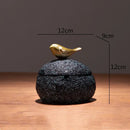 Modern rock textured black & gold bird tissue box living room decor