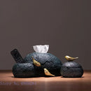 Modern rock textured black & gold bird tissue box living room decor