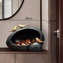 Modern rock textured black & gold bird tissue box living room decor