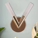 Modern rose gold v-shaped bedroom sconce with white glass shade