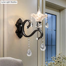 DecorBites™ Modern Scalloped Crystal Wall Lamp with Curved Arm in Black