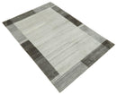 Modern 6x8 Ivory and Silver Wool Hand Woven Area Rug