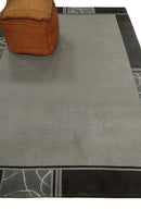 Modern Scandinavian 6x8 Silver and Charcoal Wool Hand Woven Area Rug