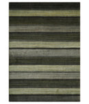 Modern Stripes 5x7 Antique Moss Green and Gray Wool Hand Woven Area Rug