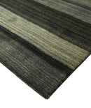 Modern Stripes 5x7 Antique Moss Green and Gray Wool Hand Woven Area Rug