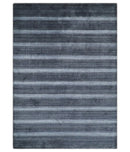 Modern Stripes Design 5x7 Charcoal and Silver Wool Hand Woven Area Rug