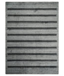 Modern Scandinavian Stripes Style 5x7 Silver and Gray Wool Hand Woven Area Rug