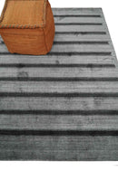 Modern Scandinavian Stripes Style 5x7 Silver and Gray Wool Hand Woven Area Rug