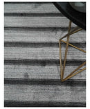Modern Scandinavian Stripes Style 5x7 Silver and Gray Wool Hand Woven Area Rug