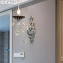 Modern silver candle wall mounted sconce bedroom crystal light