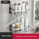 Modern silver double tiered corner shower shelf bathroom storage caddy