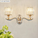 Modern silver flush mount wall light with clear crystal shade bedroom