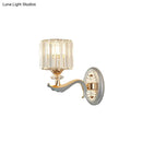 Modern silver flush mount wall light with clear crystal shade bedroom