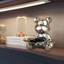 Modern silver geometric bear storage box living room decor statue