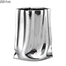 Modern silver pleated texture ceramic vase for living room decor