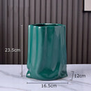 Modern silver pleated texture ceramic vase for living room decor