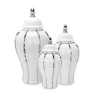 Modern silver & white striped porcelain ginger pot vase set living room