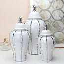 Modern silver & white striped porcelain ginger pot vase set living room